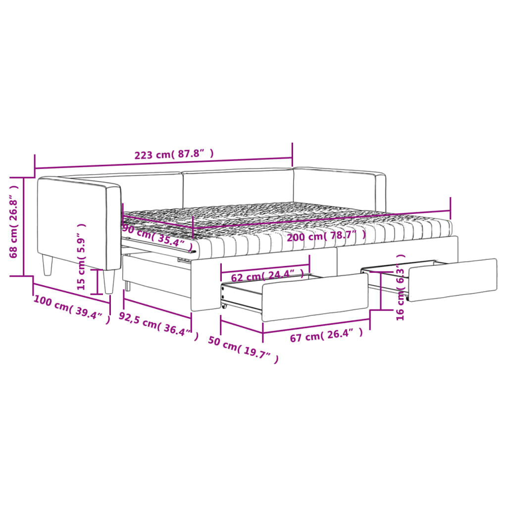 Pull Out Daybed with Drawers Taupe 90x200 Cm Fabric