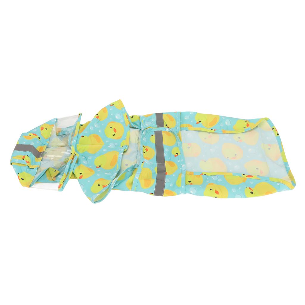Pet Rain Jacket Duckling Pattern Waterproof Reflective Adjustable 4 Legs Hooded Dog Raincoat for