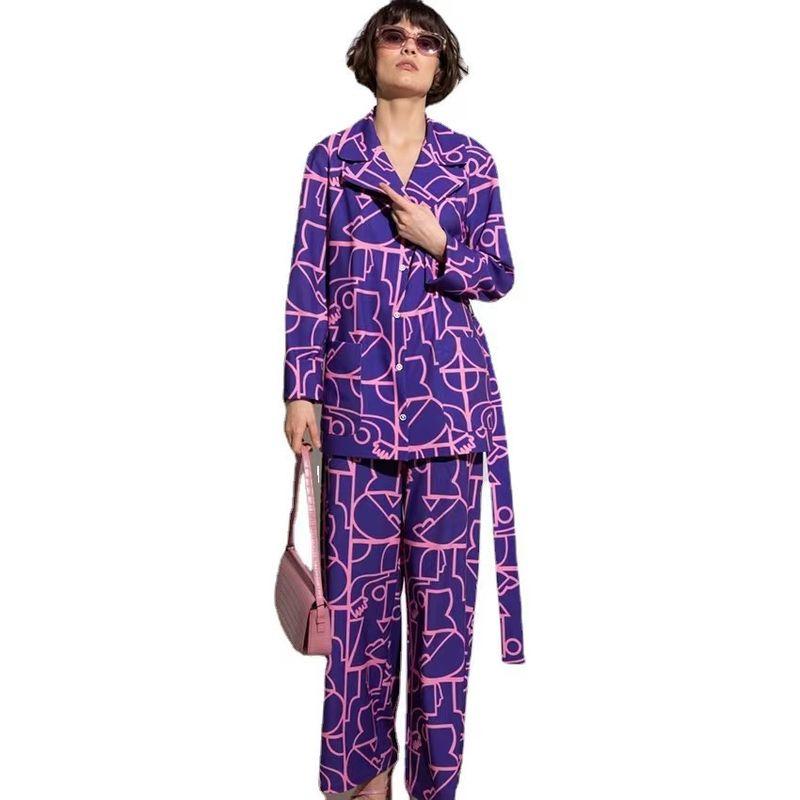 Fashion Loose Print Top and Trousers Homewear Suit Printed Top and Trousers Suit