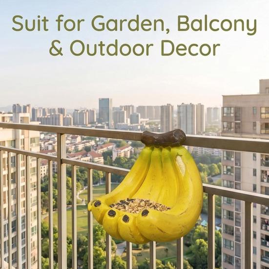 Resin Banana Bird Feeder Outdoor Decorative Bird Feeder Wall Mounted Wild Bird Feeder for Garden Backyard Decoration