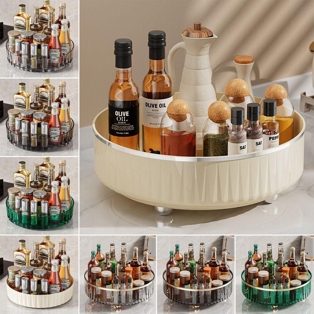 21/27cm 360 Rotating Tray Pantry Cabinet Non Slip Cosmetic Storage Box with Base Seasoning Organizer Storage Rack Kitchen