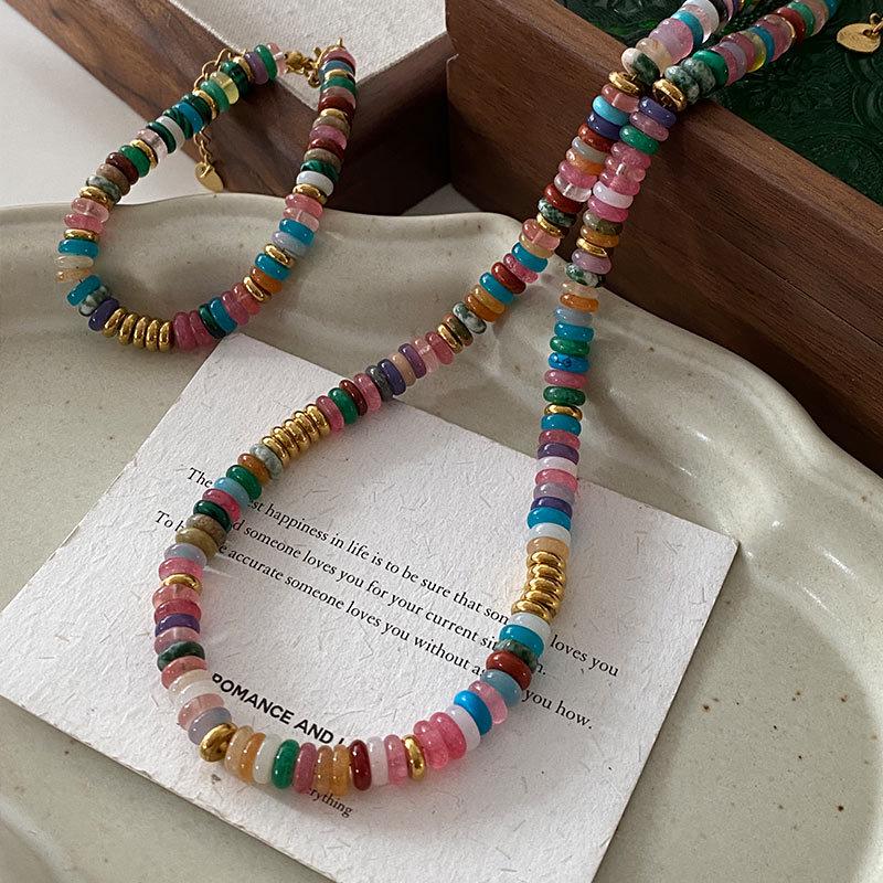 Colorful Beaded Natural Stone Necklace: 2024 Euro-American Fashion Dopamine Sweater Chain for Women