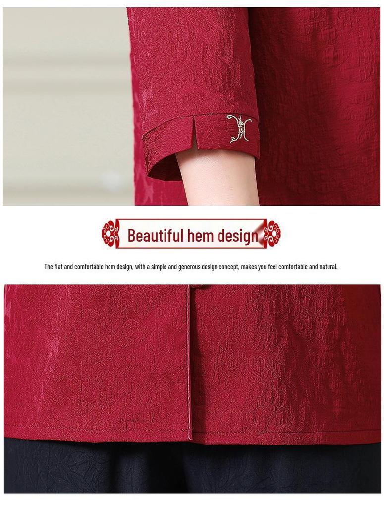 New Embroidered Seven-Sleeve Tang Suit Top for Middle-Aged & Elderly Women - Chinese Style Spring/Autumn Shirt