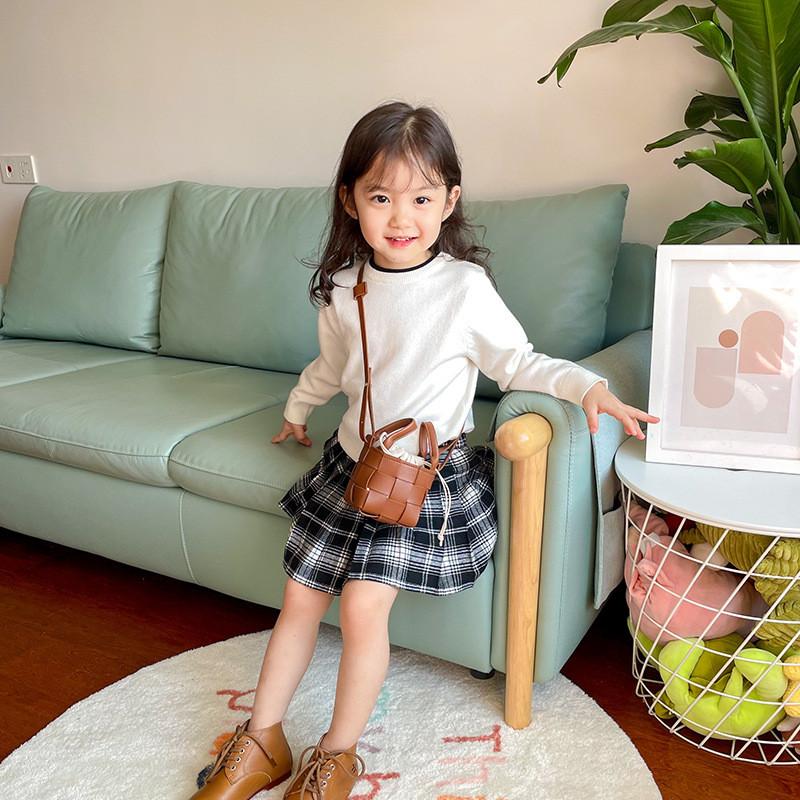 Childrens Crossbody Bag Pu Leather Fashion Weave For School Girls
