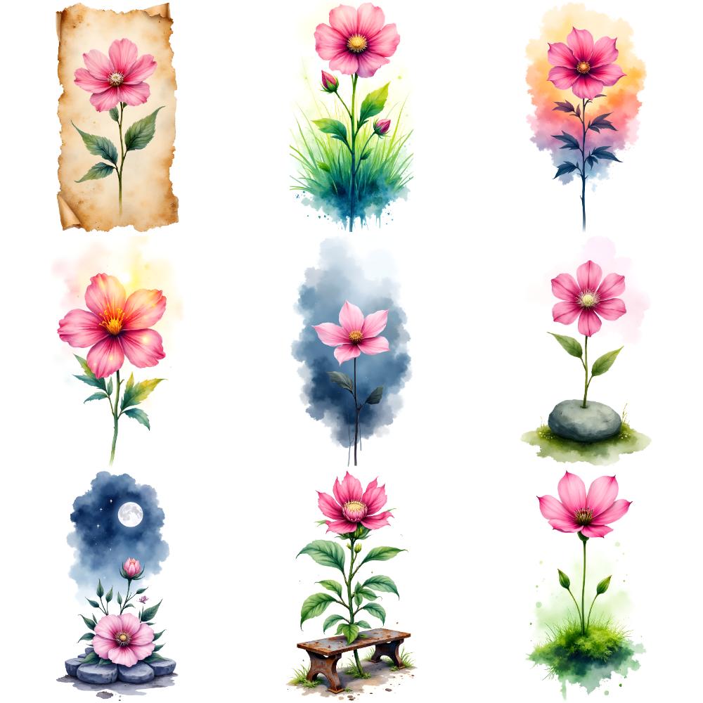 9pcs Temporary Tattoo Watercolor Flowers Waterproof Long-lasting Body Stickers Flower Art Temporary Tattoo Stickers For Arms