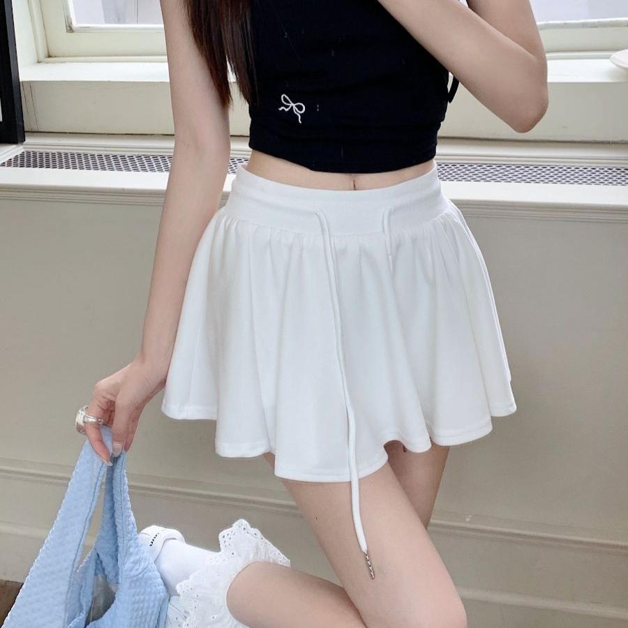 Girls Sports Style Drawstring Skirt for Women Summer Casual Slimming Vintage High Waist Pleated Mini Skirts