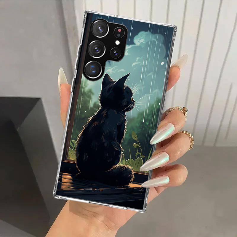 Anime Cat Rain Animal Phone Case for Samsung Galaxy S26 S24 S23 Ultra S25 Edge S22 S21 Plus S20 FE + Soft Print Shell Funda Gala