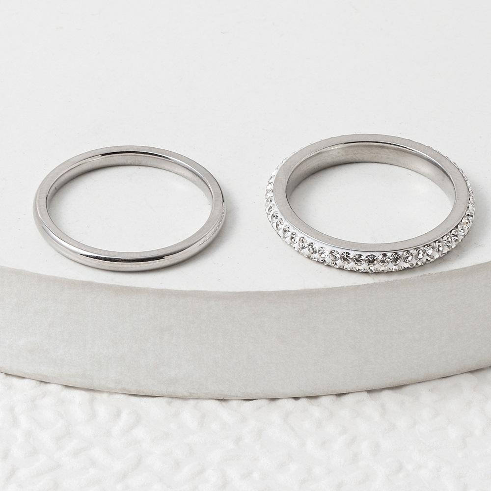 Korean Style Stainless Steel Ring 2mm Inner and Outer Ball Ceramic Clay Inlaid Diamond Ring Simple Fashion Titanium Steel Jewelry Set