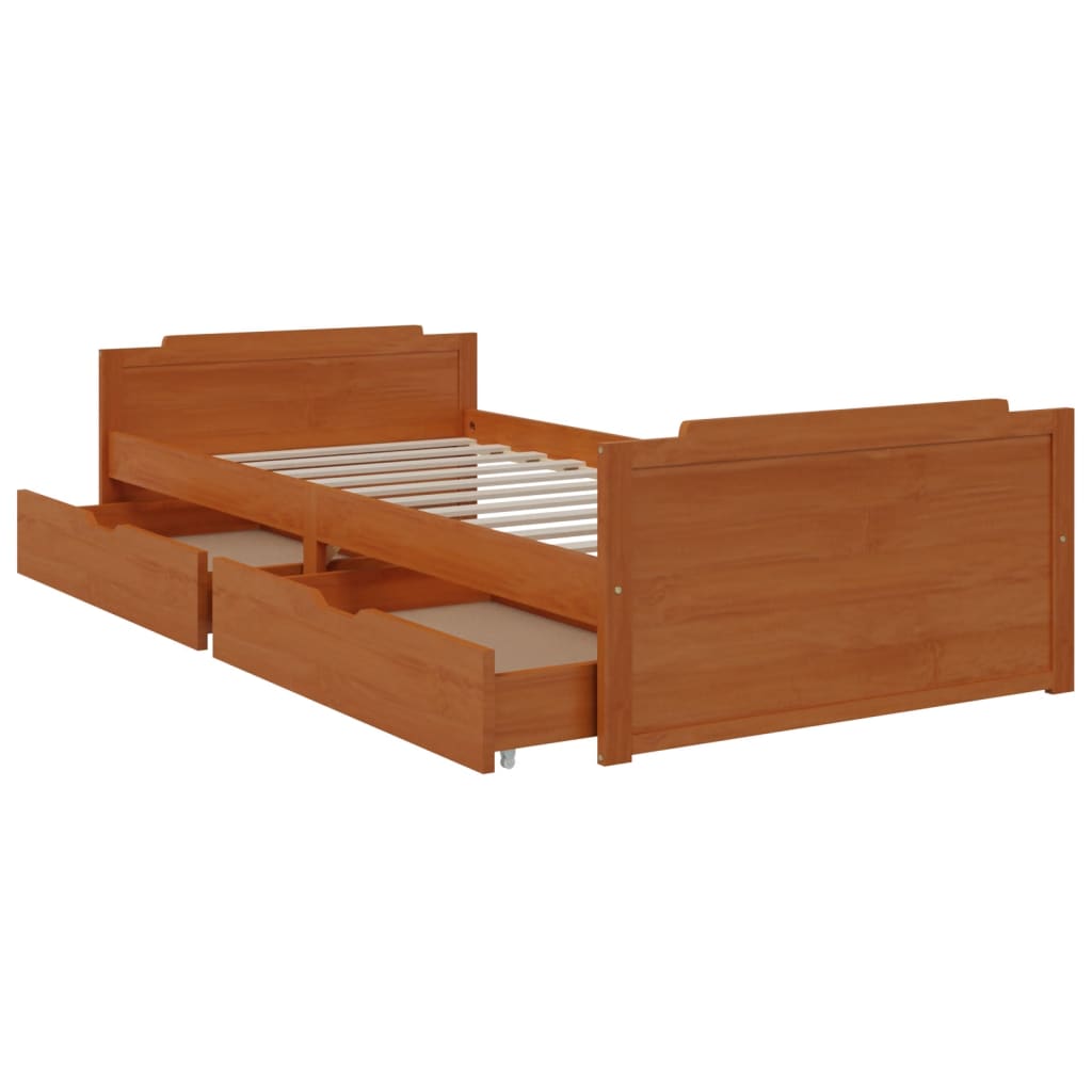 Vidaxl Bed Frame With Drawers, Honey Brown, Pine, 90 X 200 Cm