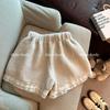 Women's Lambswool Lace Bootcut High-Waisted Shorts - Autumn/Winter 2025 Collection, Trendy Wide-Leg Design.