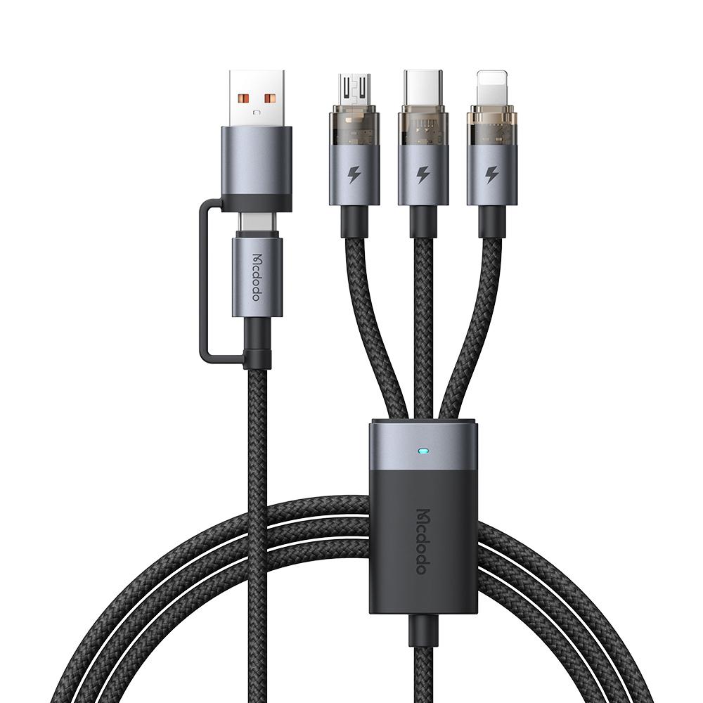 MCDODO CA-7260 1.2m USB A + USB C to USB C + Lightning + Micro Fast Charging Cable with Indicator Light