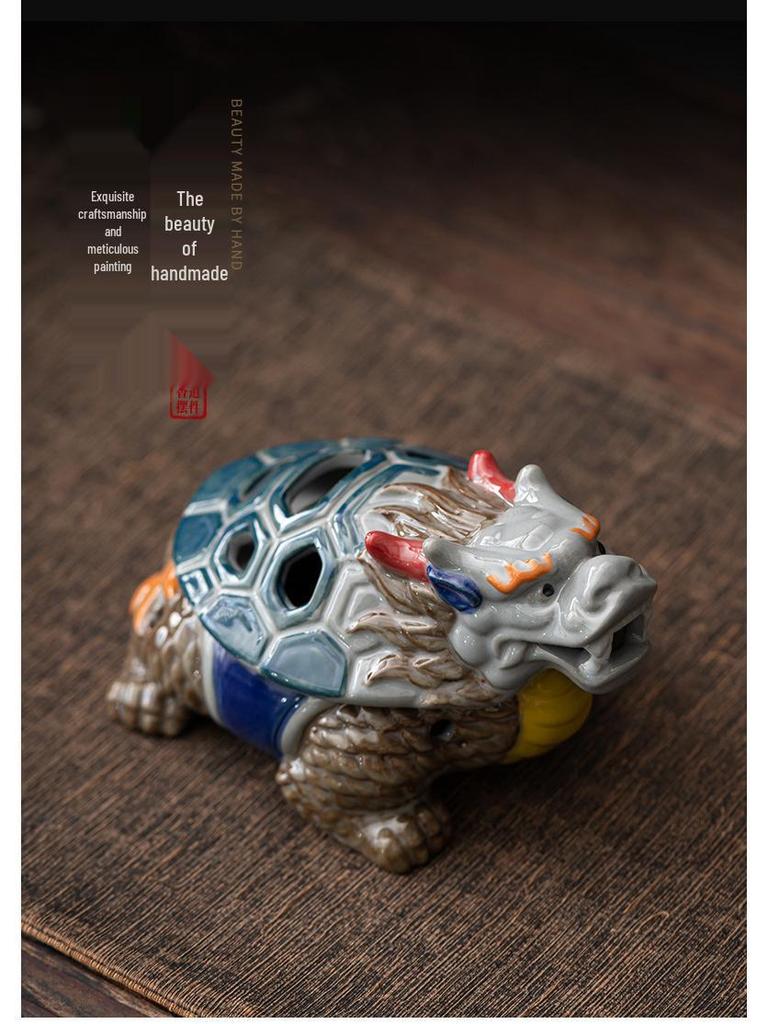 Ancient Doucai Dragon Turtle Incense Burner - Hand-painted Ceramic with Cultural Design
