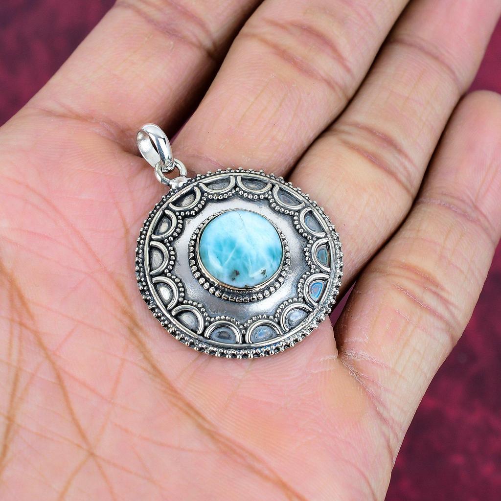 Přívěsek s larimarem a drahokamem, přívěsek z masivního sterlingového stříbra 925, ručně vyráběné šperky s kamenem narození, dárek pro něj