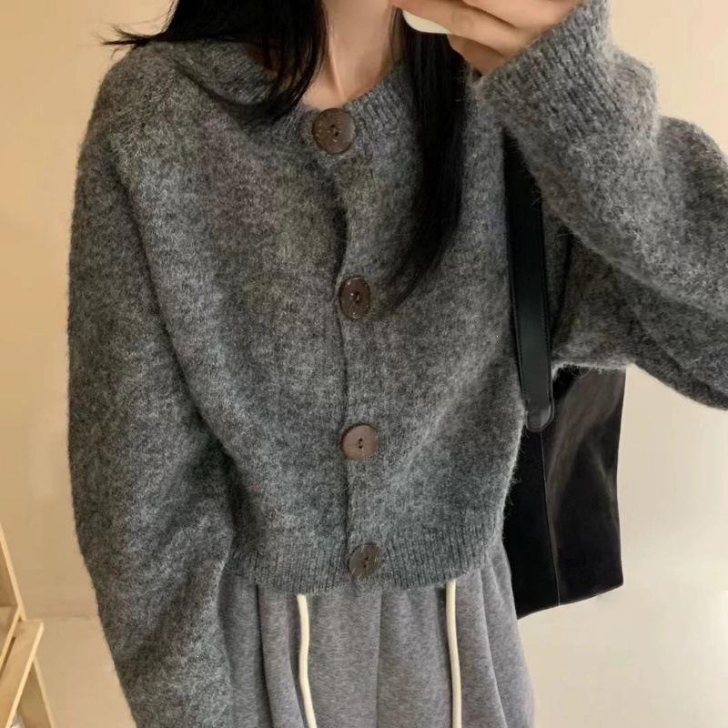 Korean Style Women’s Cozy Loose-Fit Cardigan with Large Buttons - Autumn 2026 Collection