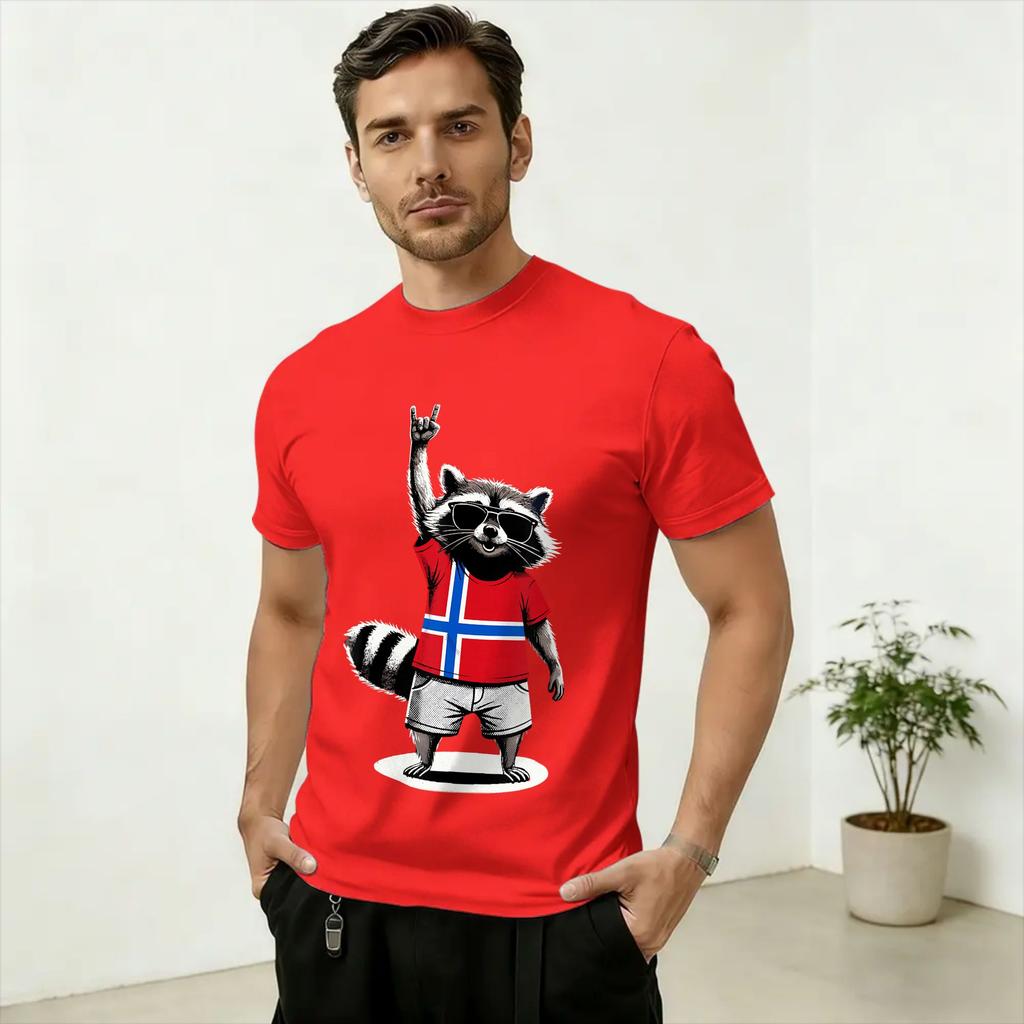 Unisexs Norwegian Flag Raccoon Funny Norway T Shirts 100 Cotton Clothes Funny Short Sleeve O Neck Tee Shirt Gift Idea TShirts