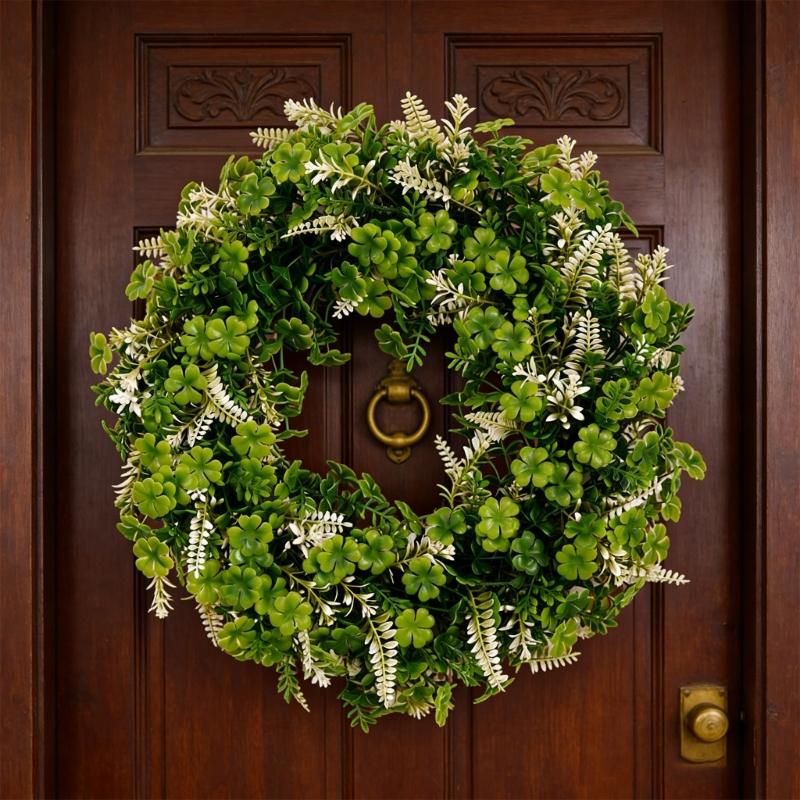 Elegant Shamrocks Wreath Featurings Four Clovers And Green Foliages . 's Celebrations Indoor Use