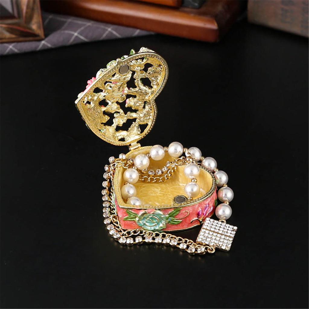 Vintage Enamel Floral Decorative Jewelry Box Sturdy Zinc Alloy Construction With Secure Storage Compartments