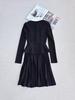 2026 Spring Women's Classic Black Knit Dress with Contrast Collar