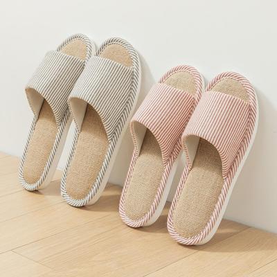Linen Women Home Slippers Flat Lightweight Indoor Slides Casual Comfortable Non-slip Slippers Breathable Soft Men Living Room Slippers