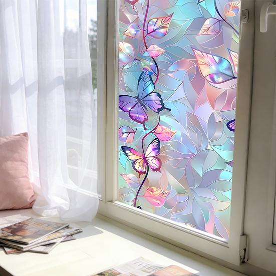 Blumen-Fenster-Sichtschutzfolie Blattmuster Sichtschutzfolie Statisch Haftend Abnehmbar Dekoratives Fensterfolie für Zuhause Badezimmer Küche