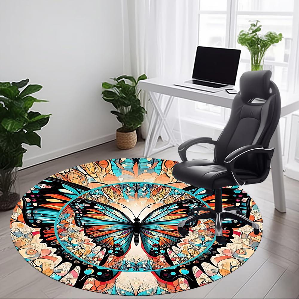1 alfombra redonda de mandala de mariposa para oficina, debajo de sillas de oficina, dormitorio, sala de estar, decoración del hogar, decoración de habitación, disponible en varios tamaños