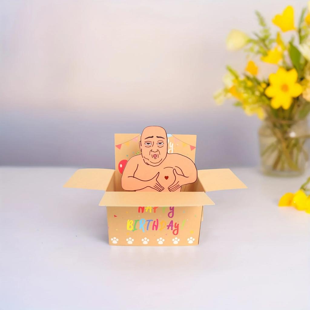 1pc Hilarious Happy Birthday Pop-Up Card - Humorous 3D Character Design with Heart Balloons & Confetti, Whimsical Card