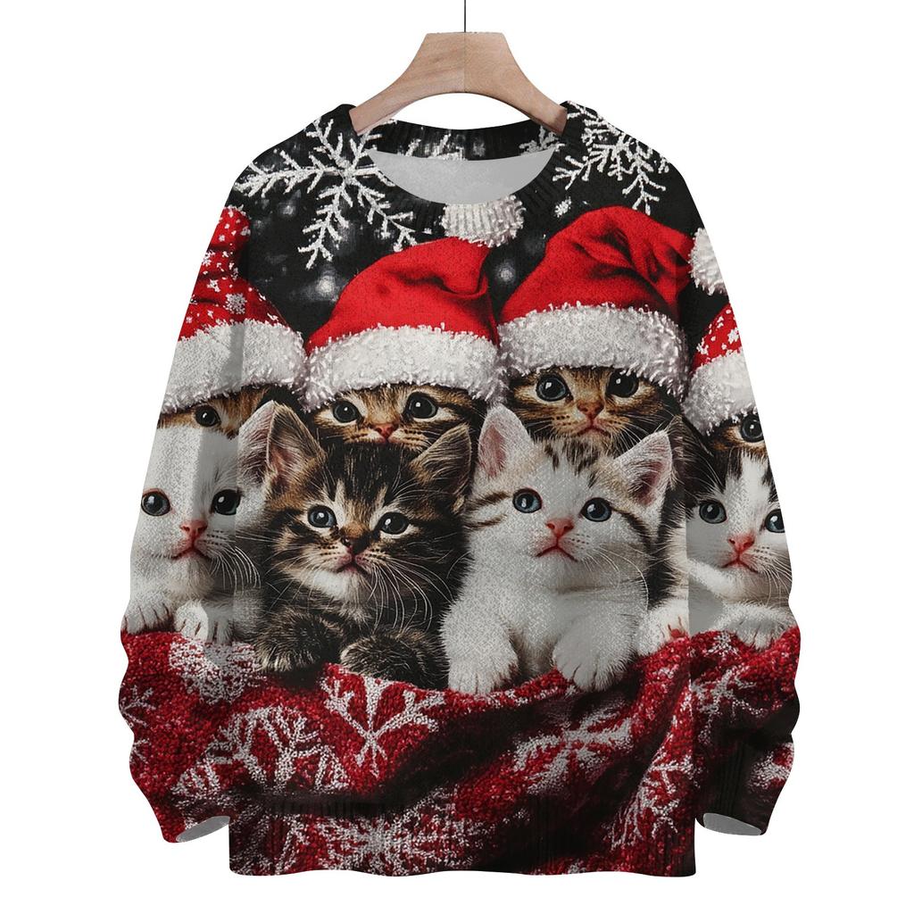 Dámská móda s kulatým výstřihem ležérní vánoční s dlouhým rukávem roztomilý tištěný vlněný pletený top