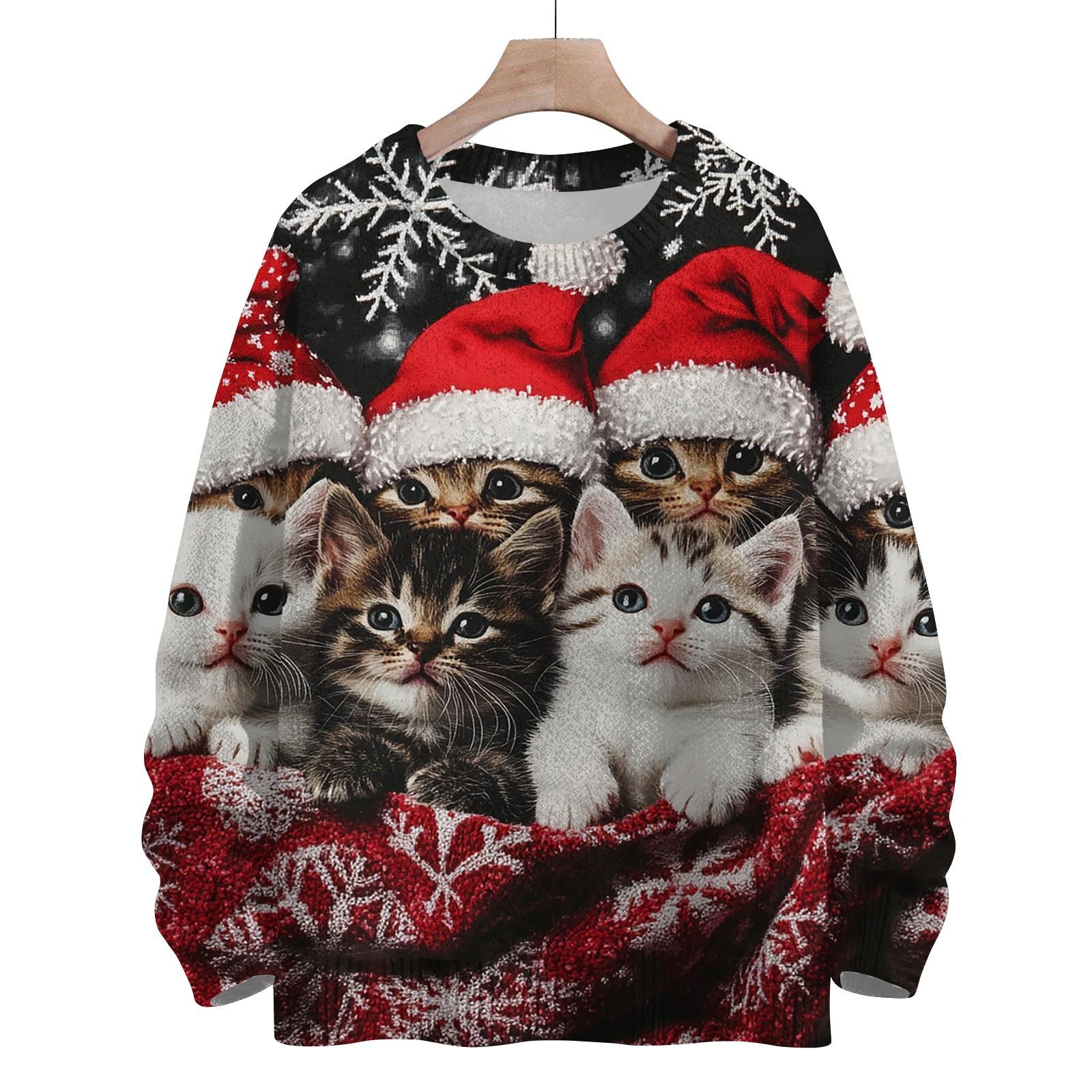 

Женская мода круглый вырез повседневный длинный рукав рождественский милый принт шерстяной трикотажный топ XXXL