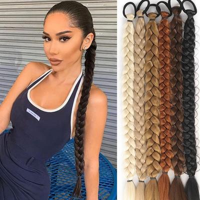 Estensione sintetica della coda di cavallo a treccia lunga da 24 pollici avvolgente attorno all'elastico elastico coda di cavallo per le donne falso falso parrucchino