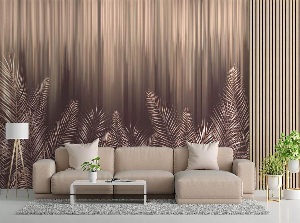 Wallpaper Exotic Palm Leaves Brown
