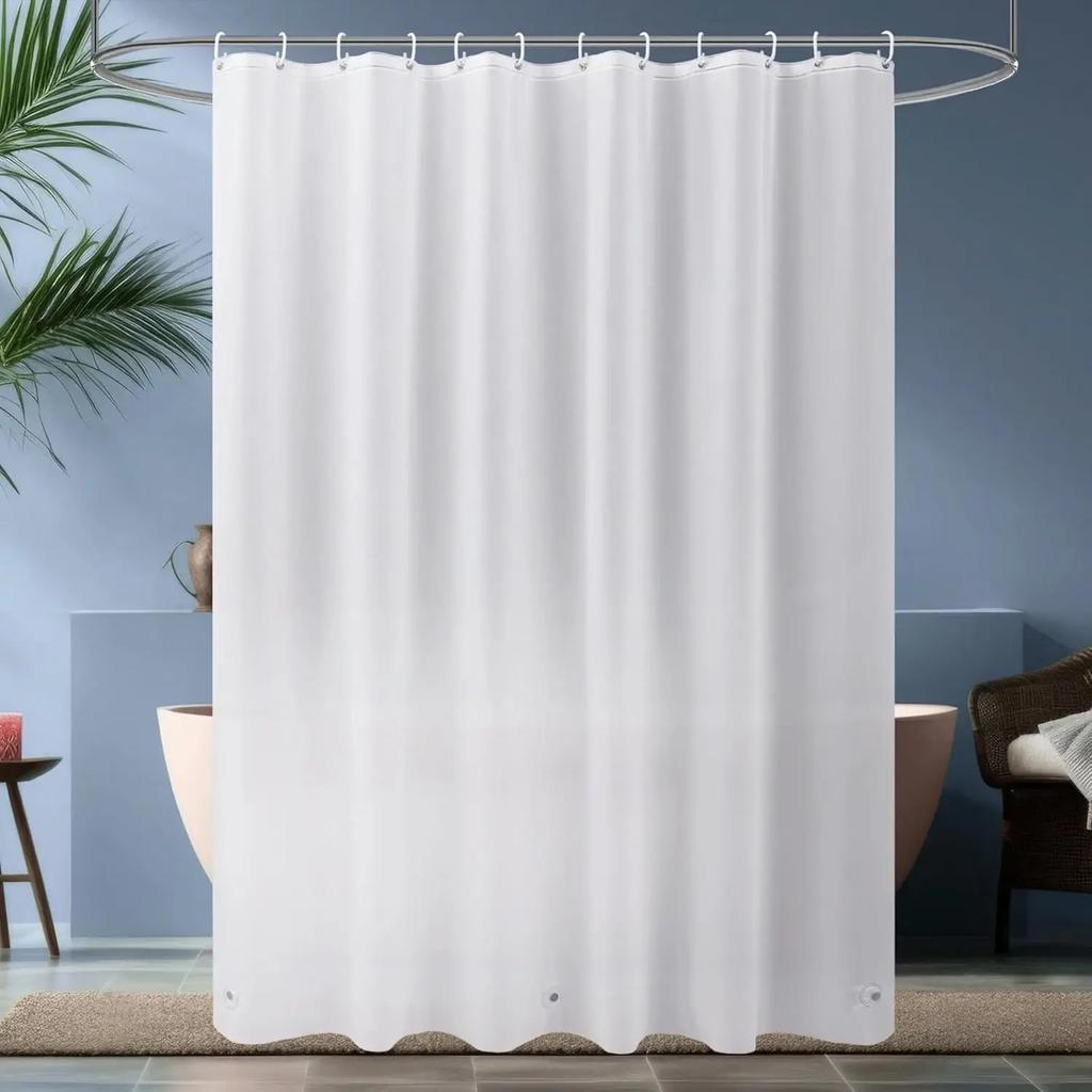 White PEVA Shower Curtain Liner Simple Plastic Waterproof Bath Curtain Pad for Modern Neutral Hotel Bathroom Decor