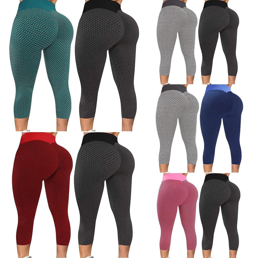 2PC Women's Casual Skinny Slim Hip Lifting Fitness Sports Yoga Seven-Point Pants