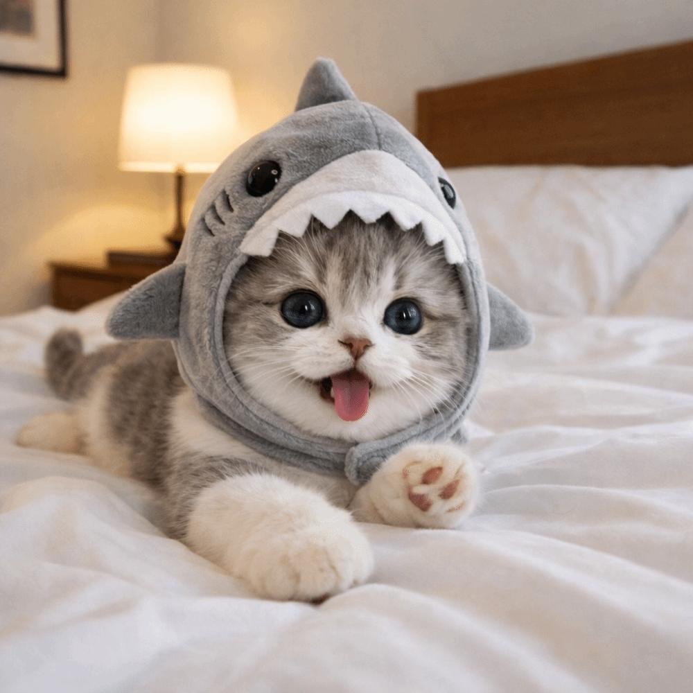 Creative Cartoon Cat Shark Headgear Cute Adjustable Pet Cosplay Head Wear Warm Fish Shape Fish Head Cat Hat Winter