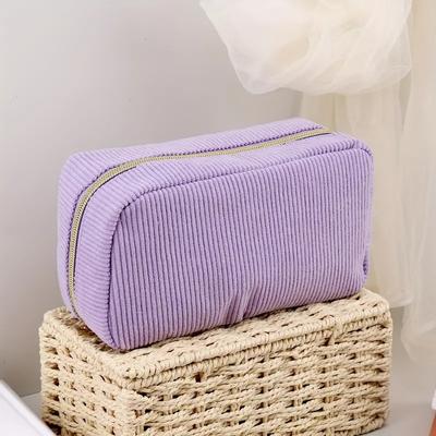 Women Cosmetic Bag Corduroy Solid Color Makeup Pouch Travel Portable Wash Toiletry Storage Bag Organizer Purse