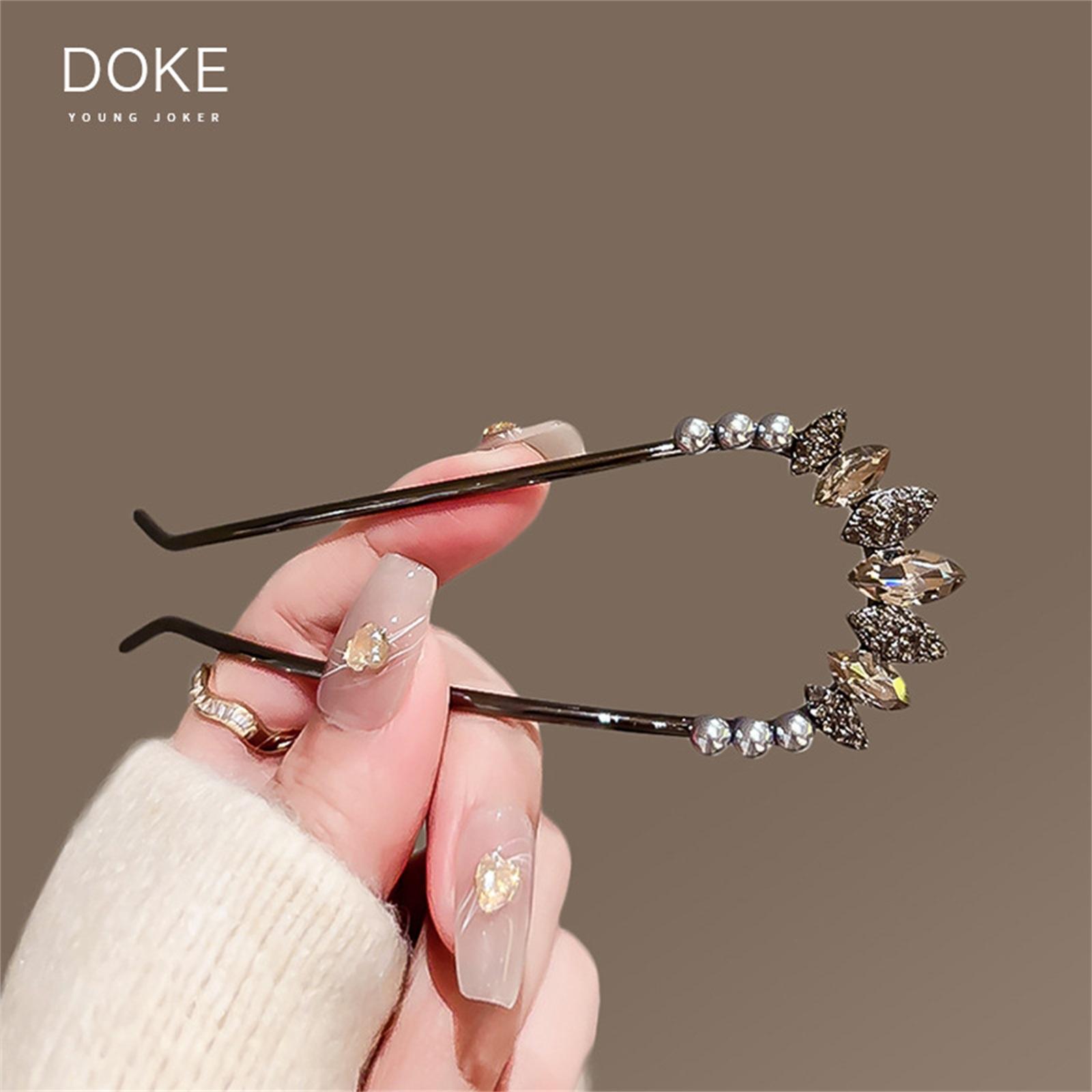 

U-shaped Hair Clip, Female Leaf Water Diamond Temperament Hair Clip, High-end Metal Hair Clip One Size