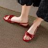 Fashion Summer Casual Flats Sandals Retro Simple Open Toed Red Leather Woven Belt Women Party Shoes