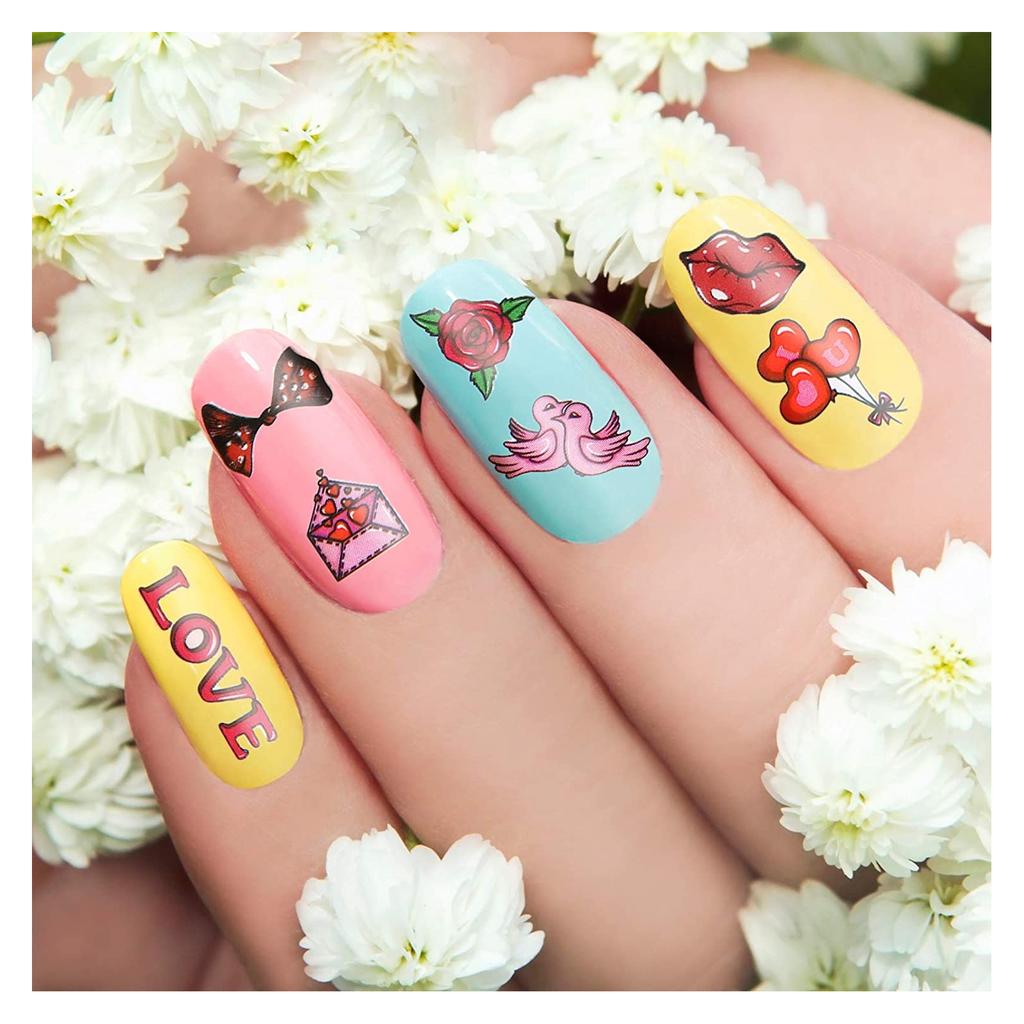 12 Sheets Valentine's Day Nail Art Stickers Red Lips Heart Shape Nail Decal Decoration