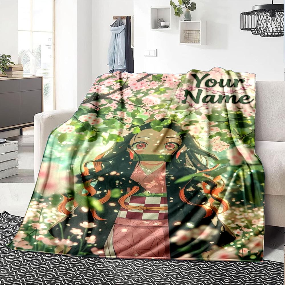 Name Custom Nezuko Print Flannel Blanket High Quality Warm Comfortable Cover for All Seasons Perfect for Gifts Home Decor