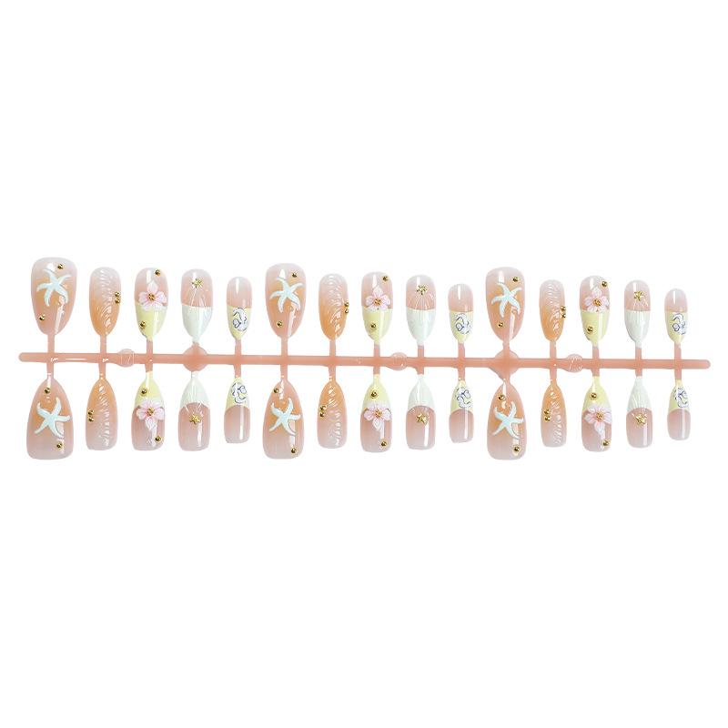 

Европейские и американские морские звезды французский цветок миндальные накладные ногти - средней длины, простой высококлассный носибельный нейл-арт