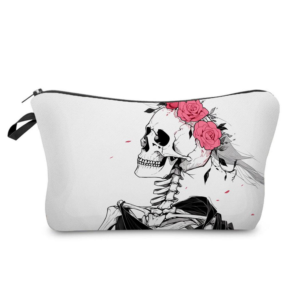 Women Skull Print Cosmetic Bag Toiletries Organize Travel Storage Case 6359