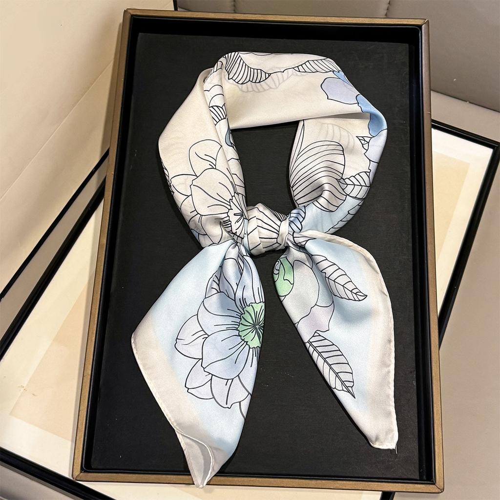 Elegant Floral Print Silk Square Scarf Women Neck Ties Suitable All Seasons Decorate Headscarf Lady Hijab Female Foulard Bandana