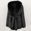 OFTBUY 2024 Winter Jacket Women Real Fox Fur Collar Natural Thick Warm Duck Down Coat Belt Outerwear Streetwear Loose Casual