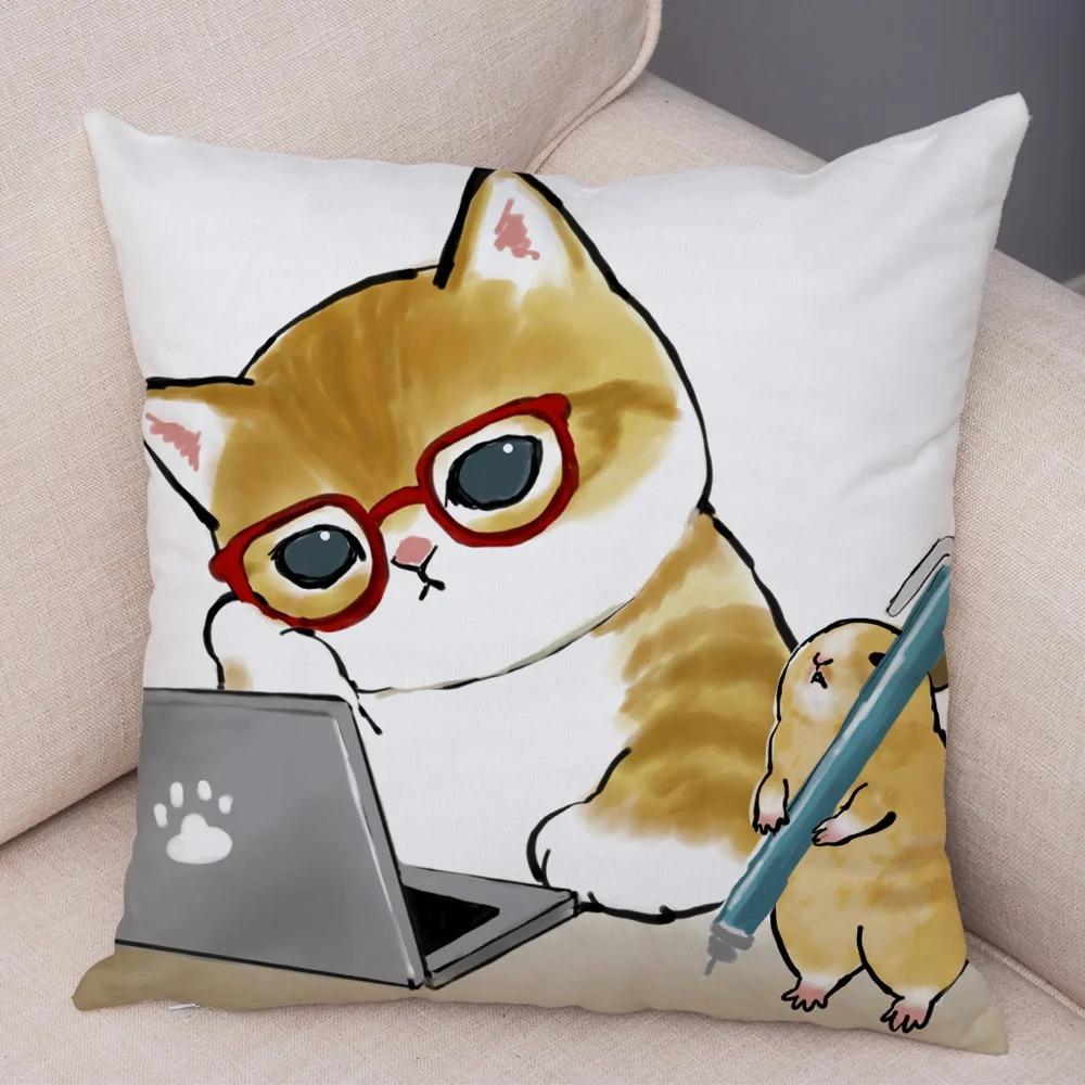 Office Cat Decorative Pillowcase Living Room Office Ornaments Home Pillowcase