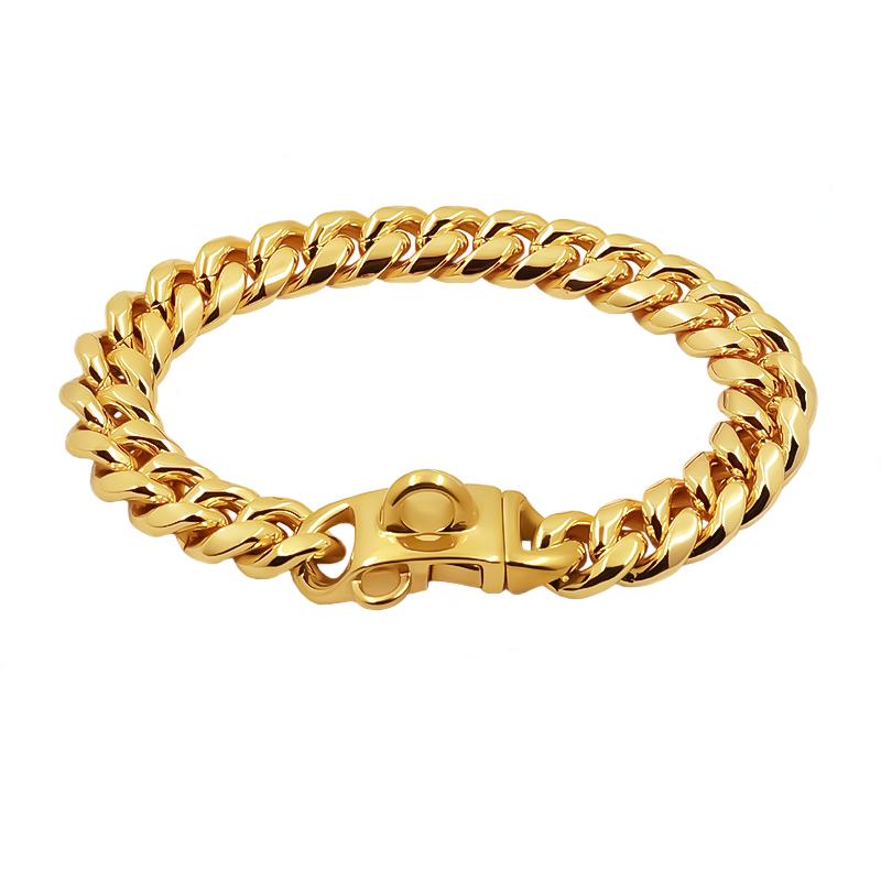 Metalen Hondenhalsband Roestvrij Staal Huisdier Choker Gouden Cubaanse Schakelketting 14 Mm Breed Lood voor Kleine Middelgrote Grote Honden Huisdier Accessoires 56cm(22inch) goud