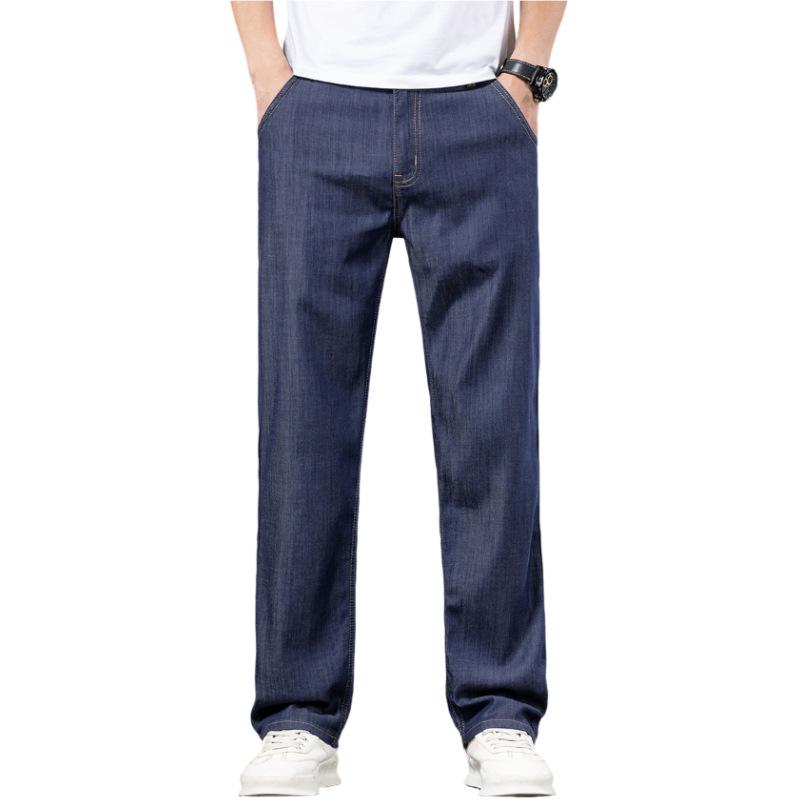 New Lyocell Fade-resistant High-end Wide-leg Jeans for Men Loose Straight Elastic Summer Trousers