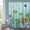 Ocean Shower Curtain for Kids Under The Sea Dolphin Fish Blue Decorative Bath Curtain Polyester Fabric Washable Bathroom Curta