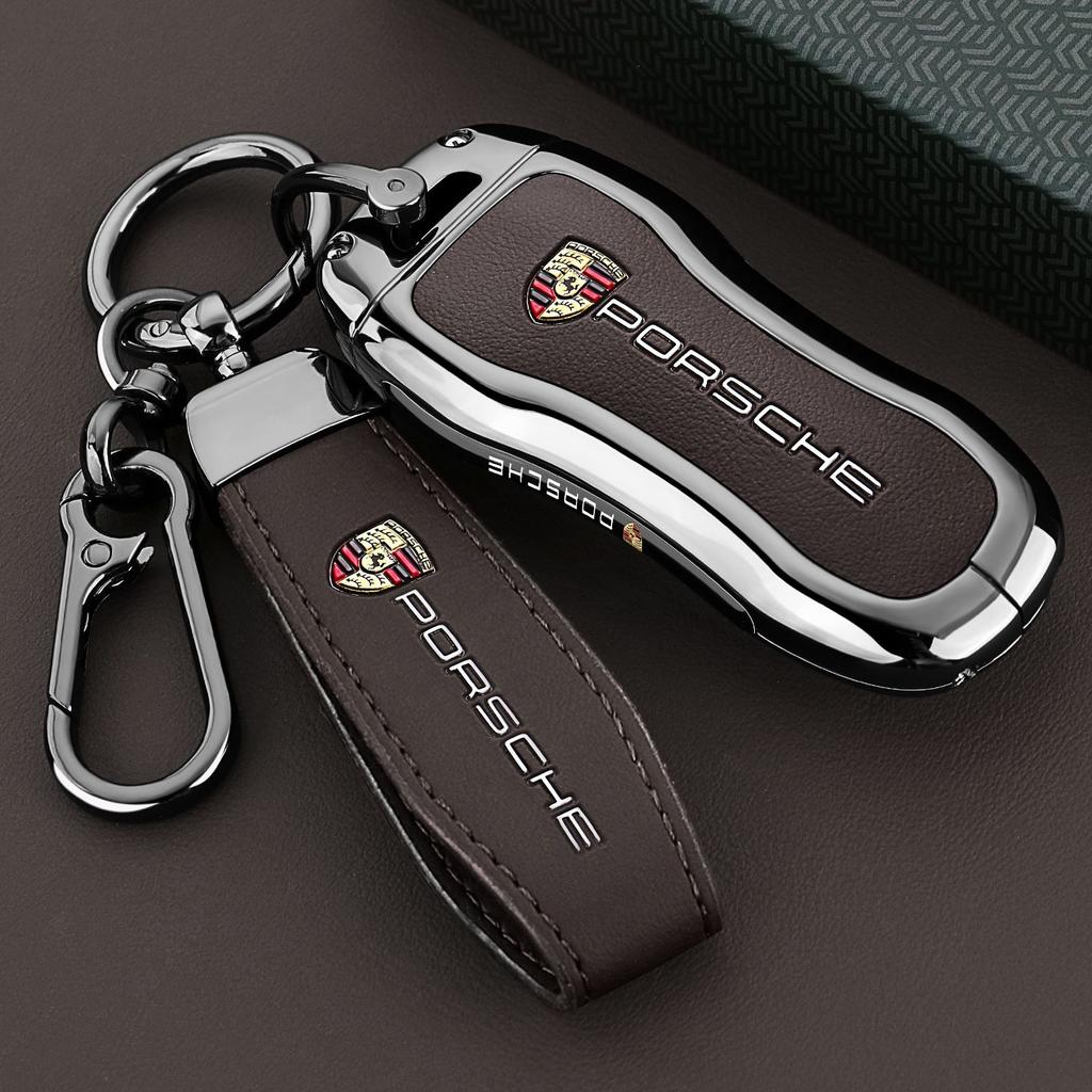 Leather Car Smart Remote Key Cover Case Keychain Protector For Porsche 911 718 Panamera Macan Cayenne Boxster Cayman Keychain TQ3