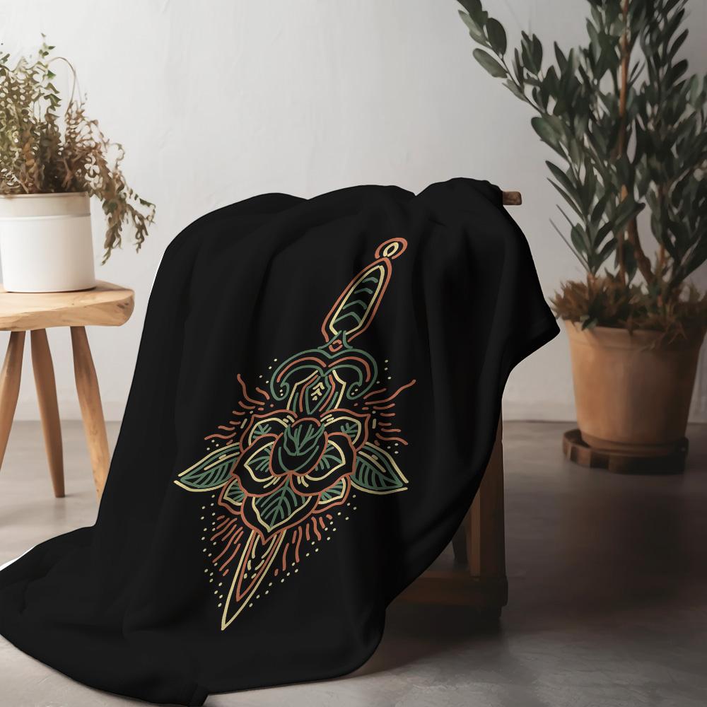 Tribal Geometric Skull Blanket - Vintage Inspired Tattoo Graphic Throw Blanket for Men Women Sofa Decor Gift