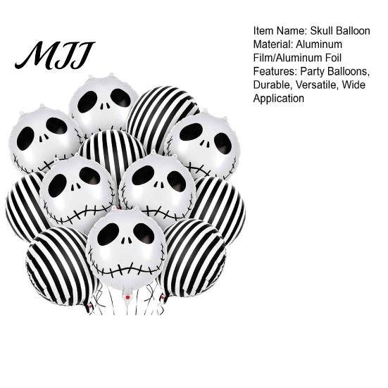 Mall Event Decorations 12PCS Halloween Skull Balloon Set, Aluminum Foil Balloons, Black And White Spooky Carnival Party Favors Striped Realistic Print