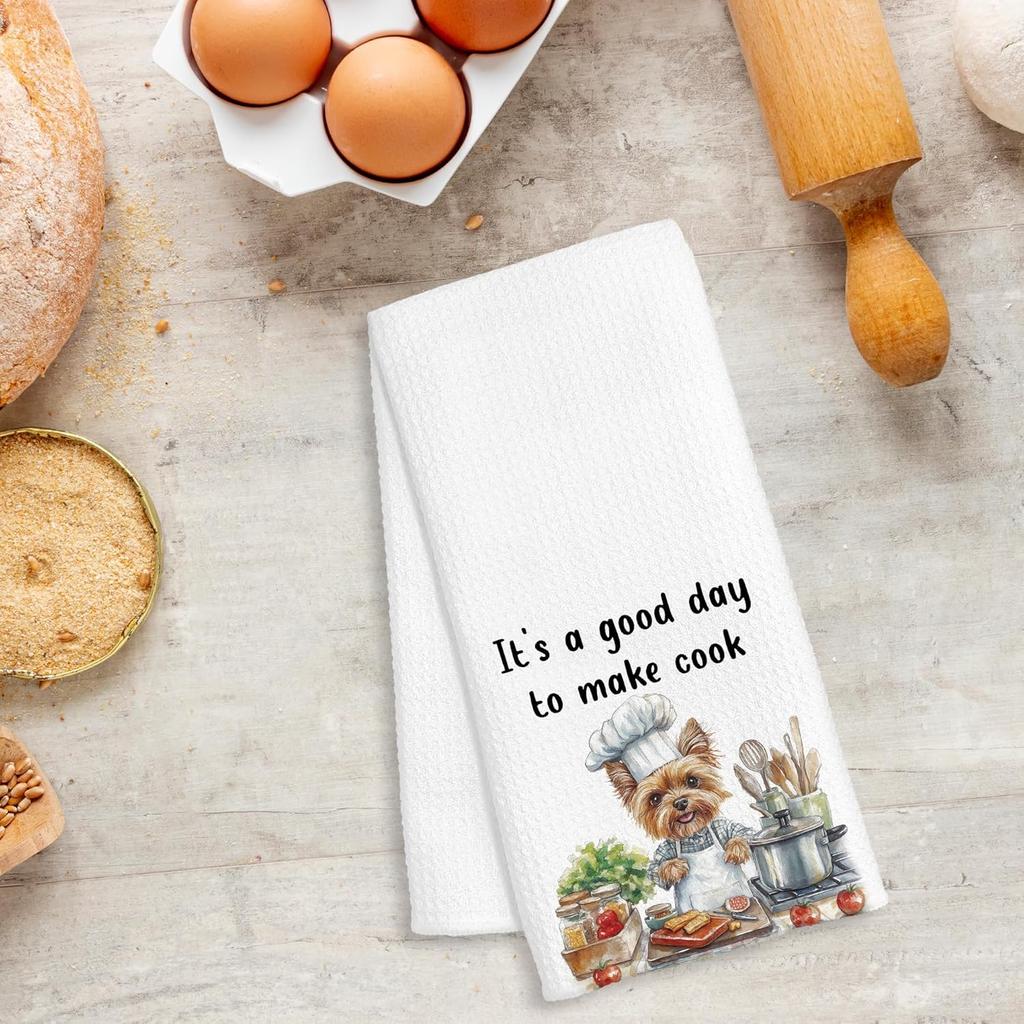 Funny Chef Yorkshire Terrier Kitchen Towels, Yorkie Gifts for Women, Yorkshire Terrier Gifts Decorative Dish Hand Tea Towels for Kitchen, Chef Gift,